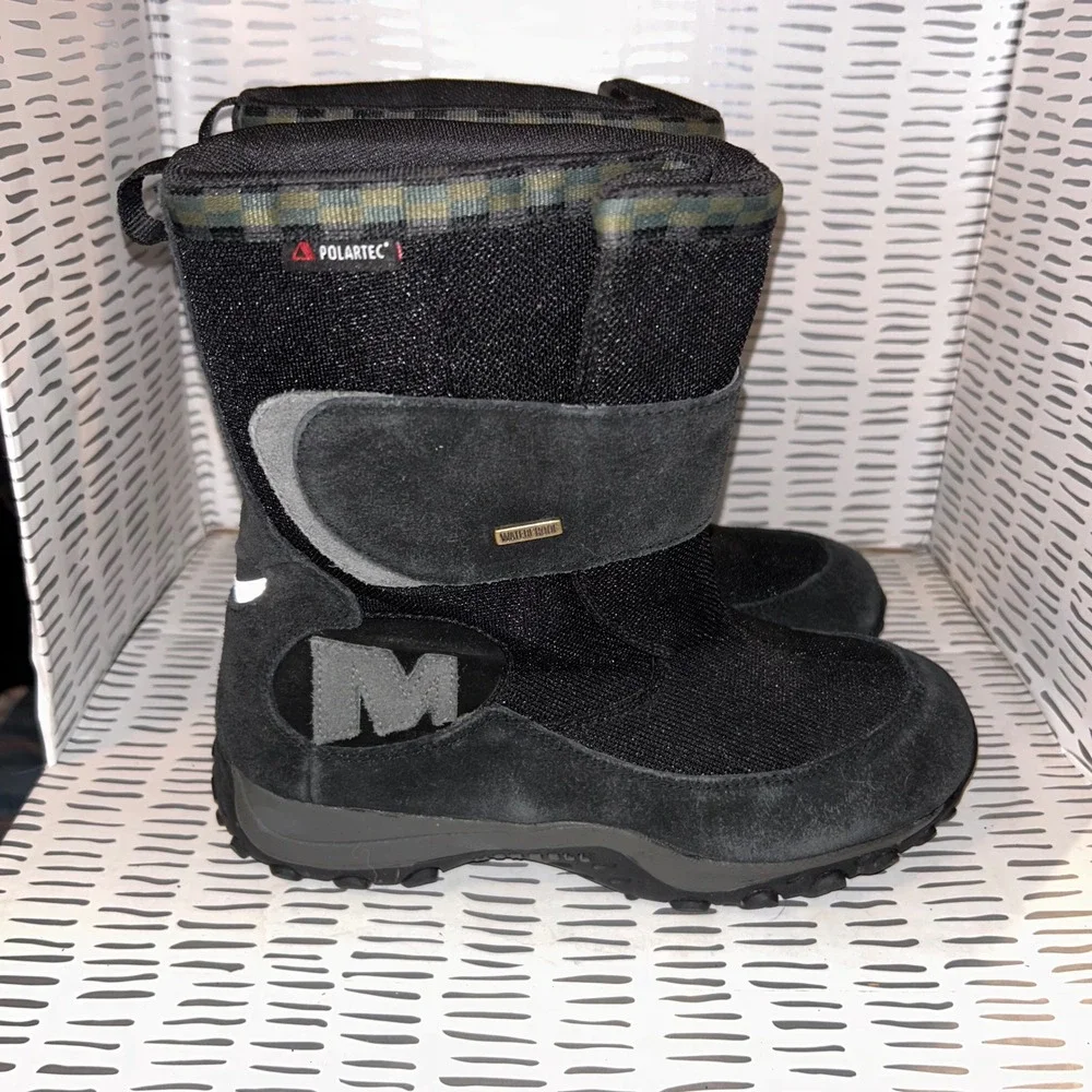 Merrell Ember Waterproof Kids Black Snow Boots Polartec Youth 5.5 86155‎